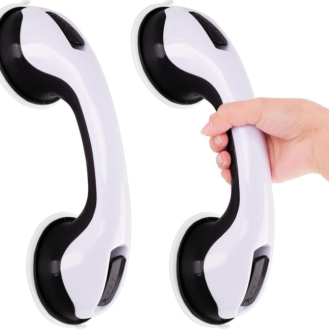 Set of 2 suction cup grab bars - Shower safety grab bars with suction cups - Extra handle - No drilling required - Safety grab bars - Suitable for the elderly and disabled - Shower holder - White Black.