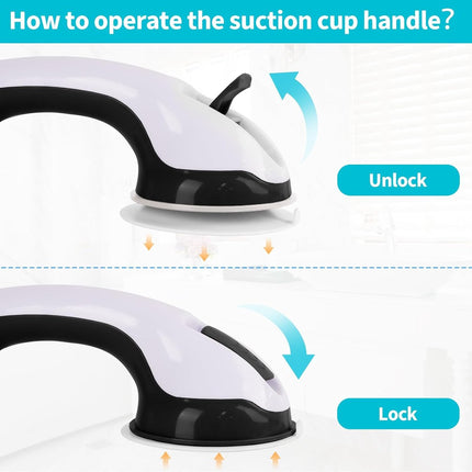 Set of 2 suction cup grab bars - Shower safety grab bars with suction cups - Extra handle - No drilling required - Safety grab bars - Suitable for the elderly and disabled - Shower holder - White Black.
