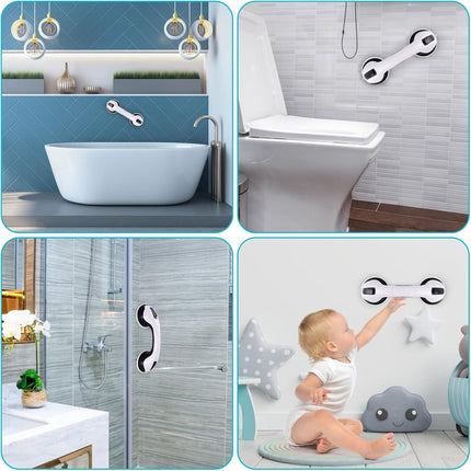 Set of 2 suction cup grab bars - Shower safety grab bars with suction cups - Extra handle - No drilling required - Safety grab bars - Suitable for the elderly and disabled - Shower holder - White Black.