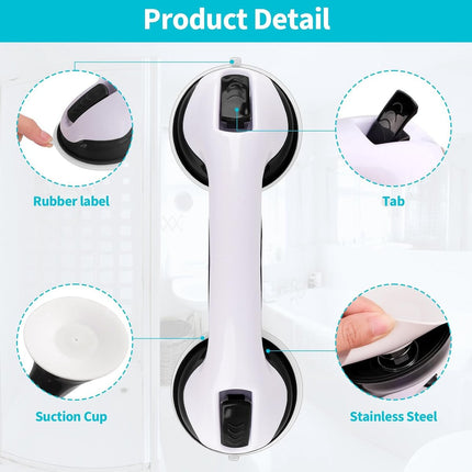 Set of 2 suction cup grab bars - Shower safety grab bars with suction cups - Extra handle - No drilling required - Safety grab bars - Suitable for the elderly and disabled - Shower holder - White Black.