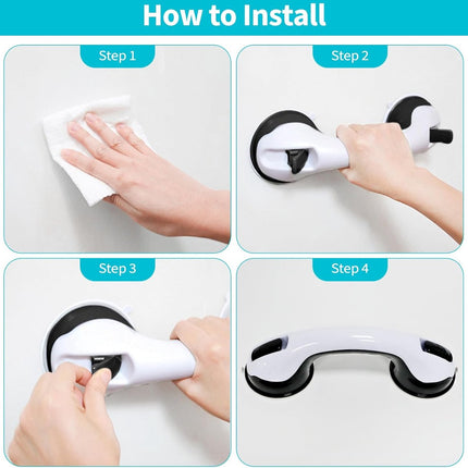 Set of 2 suction cup grab bars - Shower safety grab bars with suction cups - Extra handle - No drilling required - Safety grab bars - Suitable for the elderly and disabled - Shower holder - White Black.