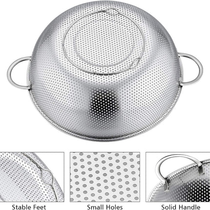 3-Piece Colander - Fine-mesh stainless steel colander - Sieve - on a stand - 2 handles - For draining, rinsing, and washing - Ideal for pasta, vegetables, and fruit - Durable and Dishwasher Safe - Easy Storage - Kitchen colander/sieve.
