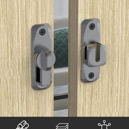 2 pieces - 90/180 degrees - sliding door lock - privacy protection - security sliding door lock - small gate locks - hardware for shed, garden, bathroom, cupboard, window - 80*25 mm - grey.