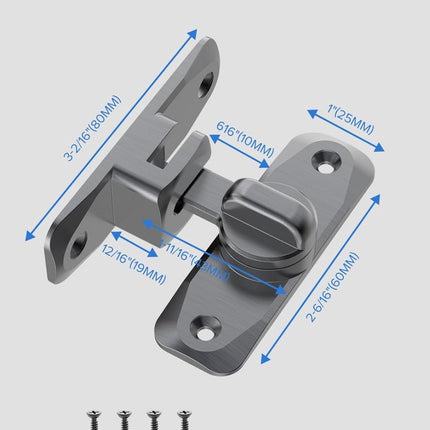 2 pieces - 90/180 degrees - sliding door lock - privacy protection - security sliding door lock - small gate locks - hardware for shed, garden, bathroom, cupboard, window - 80*25 mm - grey.