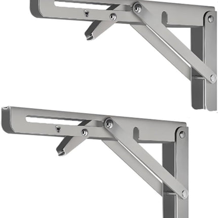 2 pieces - Stainless steel foldable shelf brackets - Support frame - Robust stainless steel foldable shelf brackets for work tables - Space-saving - DIY brackets - 25 cm/10 inches.