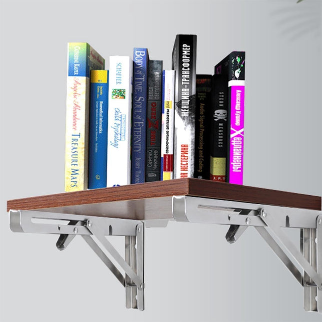 2 pieces - Stainless steel foldable shelf brackets - Support frame - Robust stainless steel foldable shelf brackets for work tables - Space-saving - DIY brackets - 25 cm/10 inches.