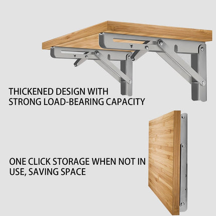 2 pieces - Stainless steel foldable shelf brackets - Support frame - Robust stainless steel foldable shelf brackets for work tables - Space-saving - DIY brackets - 25 cm/10 inches.