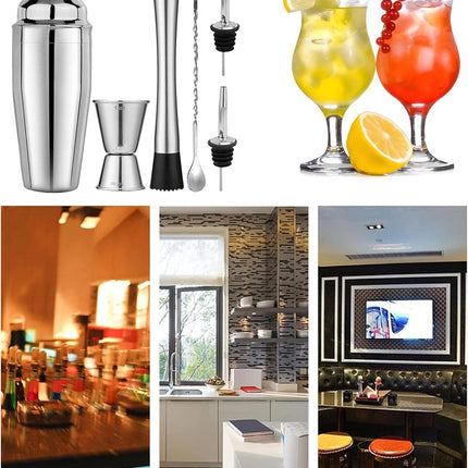 Stainless Steel Cocktail Shaker - 6-piece set - Cocktail set - Cocktail Shaker (750ml) - cocktail accessories - Cocktail set with drink shaker, cocktail strainer, mixing spoon, muddler, wine measure, handy stirrer - bar set - for Cocktail bar.
