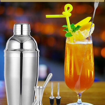 Stainless Steel Cocktail Shaker - 6-piece set - Cocktail set - Cocktail Shaker (750ml) - cocktail accessories - Cocktail set with drink shaker, cocktail strainer, mixing spoon, muddler, wine measure, handy stirrer - bar set - for Cocktail bar.