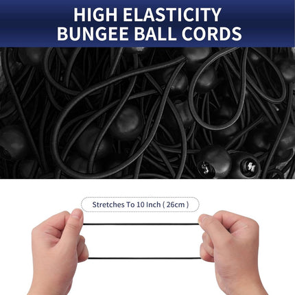 50 pieces - 6 inch - Elastic rope - Elastic cord - Tensioning elastic - tension cord - ball bungee cords - with balls - reusable - for golf nets, soccer goals, camping, tent poles, tubing - black - 150*22 mm.