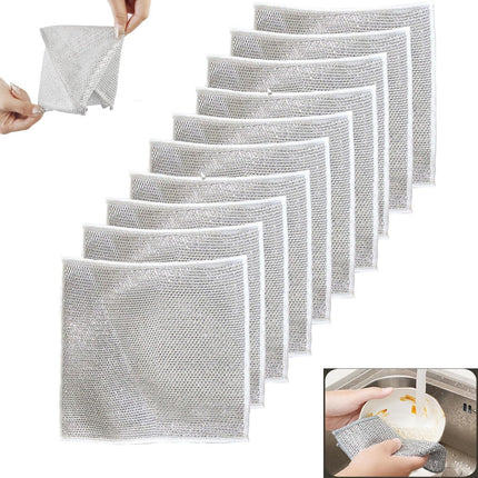 10 pieces - 20*20 cm - Multifunctional wire dishcloth - Dishcloth - double-layered - Cleaning cloth - for wet and dry dishes - scratch-free wire dishcloth - wire scrubbing cloths - for dishes - time-saving kitchen towels and cleaning cloths.