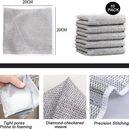10 pieces - 20*20 cm - Multifunctional wire dishcloth - Dishcloth - double-layered - Cleaning cloth - for wet and dry dishes - scratch-free wire dishcloth - wire scrubbing cloths - for dishes - time-saving kitchen towels and cleaning cloths.