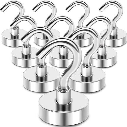 magnetic hook - 10 pieces for more than 5 kg - super strong pulling force - magnet with hook - heavy magnetic hook for hanging, kitchen - silver.
