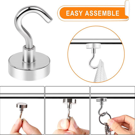 magnetic hook - 10 pieces for more than 5 kg - super strong pulling force - magnet with hook - heavy magnetic hook for hanging, kitchen - silver.