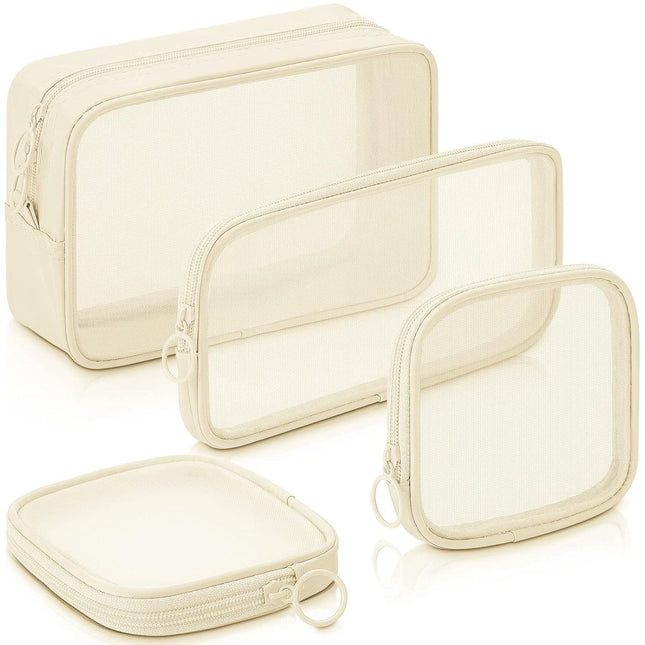 4 pieces - Cosmetic bag - Travel toiletry bag - Storage bag - mesh cosmetic bag - travel bag with zipper - mini makeup bag - for daily accessories - for travel and daily use - small, large, medium - beige.