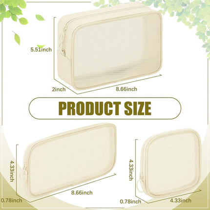 4 pieces - Cosmetic bag - Travel toiletry bag - Storage bag - mesh cosmetic bag - travel bag with zipper - mini makeup bag - for daily accessories - for travel and daily use - small, large, medium - beige.