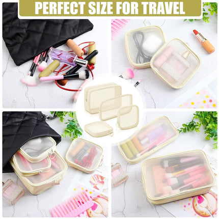 4 pieces - Cosmetic bag - Travel toiletry bag - Storage bag - mesh cosmetic bag - travel bag with zipper - mini makeup bag - for daily accessories - for travel and daily use - small, large, medium - beige.
