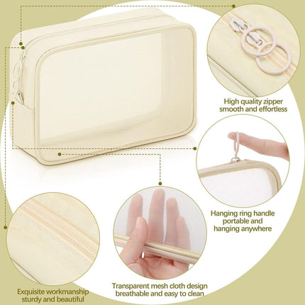 4 pieces - Cosmetic bag - Travel toiletry bag - Storage bag - mesh cosmetic bag - travel bag with zipper - mini makeup bag - for daily accessories - for travel and daily use - small, large, medium - beige.