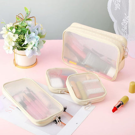 4 pieces - Cosmetic bag - Travel toiletry bag - Storage bag - mesh cosmetic bag - travel bag with zipper - mini makeup bag - for daily accessories - for travel and daily use - small, large, medium - beige.