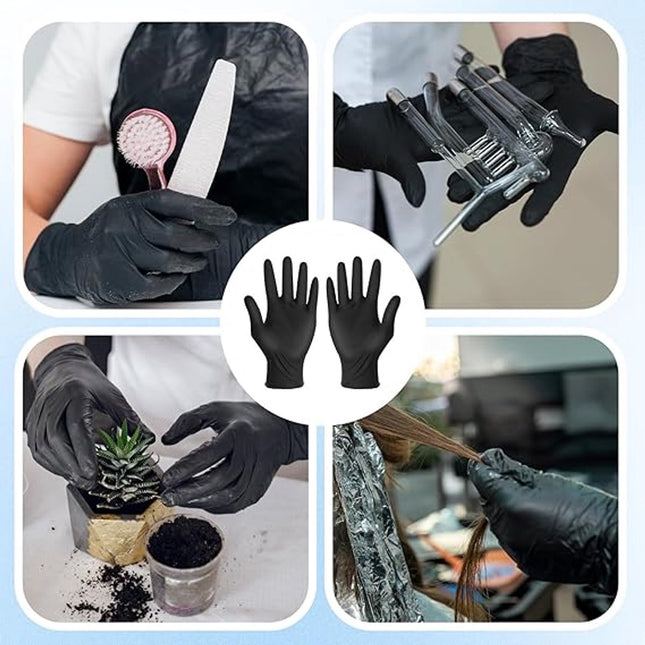 50 Pairs of Gloves - Reusable Cleaning Gloves - Black Rubber Glove - Non-Slip Bouncy Professional Hair Coloring Accessories - Size L.