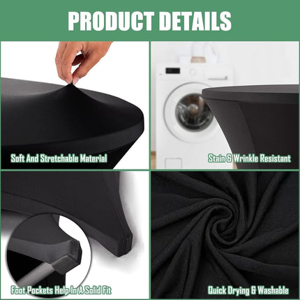 1 Piece High Tablecloth - High Table Skirt - 80 x 110 cm - Extendable High Tablecloth - Stretch High Table Cover - Round High Tablecloth - High Table Party Table Table Skirt - High Table - for restaurant, bar, cocktail table, wedding banquet table - Black.