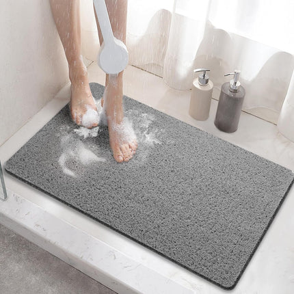 Non-slip shower mat - Non-slip bath mat - with drain - Non-slip water-permeable mat - Soft PVC loofah bath mat - Quick-drying - Grey - 40x60 cm.