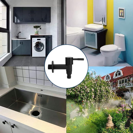 Wall-mounted tap - Material black copper - Wall mounting - Bathroom corner tap - Washing machine tap - Outdoor garden tap - Bathtub - Toilet - Mop - Swimming pool tap - Suitable for bathroom, toilet.