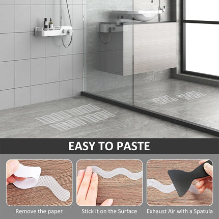 24 pieces - anti-slip stickers - 18*1.3cm - S-shape - anti-slip bath stickers - anti-slip shower stickers - shower stickers - safety strips for baths - for stairs, showers and slippery surfaces - with scraper - transparent.