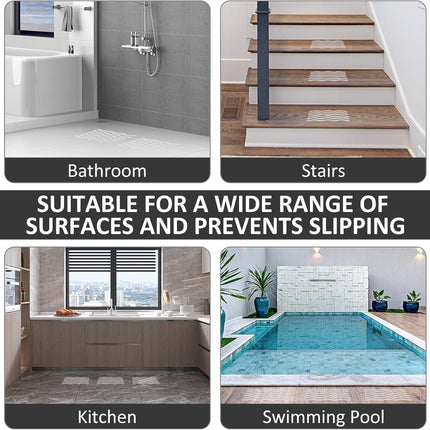 24 pieces - anti-slip stickers - 18*1.3cm - S-shape - anti-slip bath stickers - anti-slip shower stickers - shower stickers - safety strips for baths - for stairs, showers and slippery surfaces - with scraper - transparent.