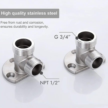 2 pieces - installation set for exposed bath taps - stainless steel wall-mounted tap adapter - tap installation kit - tap accessories - bathroom accessories - metal fixture - with screws - silver.