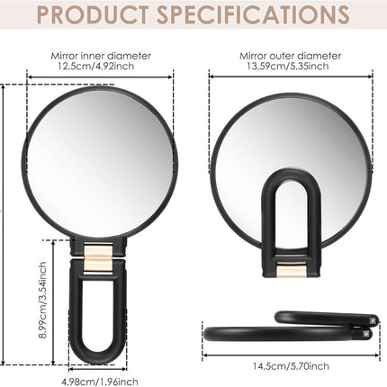 15X Magnifying Mirror - 24*14 cm - Hand Mirror with Folding Handle - Travel Magnifying Mirror with Handle - Double-Sided Magnifying Mirror - with 15x/1x Magnification - Portable Makeup Mirror - Multifunctional Hand Mirror - Black.