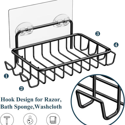 Soap Holders - 2 Pieces - Hanging Soap Holder - Soap Dish - Soap Holder for Shower Wall with 4 Hooks - Stainless Steel - Soap Holder with Drain - Small Soap Dish - Wall Mounting - Portable - Bathroom Accessories - Shower - No Drilling Required - Self-Adhe.