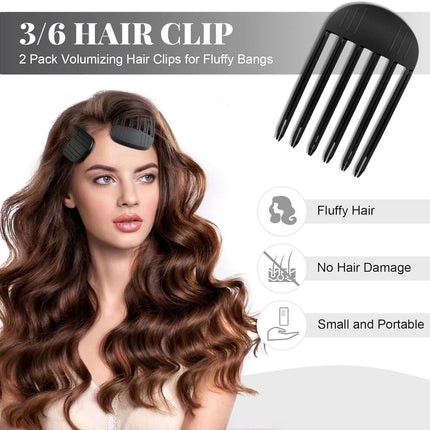 Set of 2 volumizing hair clips - Hair clip - Fluffy Bangs hair curlers - Traceless hair clips - For voluminous hair roots and high crown hairstyles - Black.