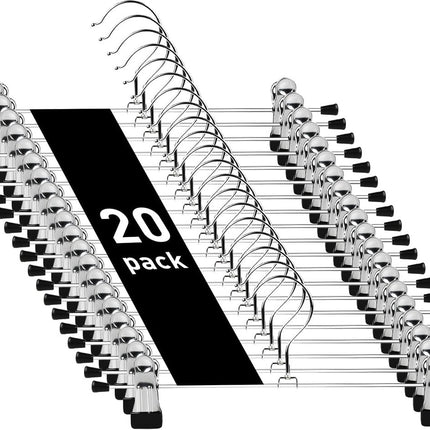 Clothes Hangers - 20 Pieces - Trouser Hangers - Trouser Hangers with Clips - Garment Hangers - Skirt Hangers - Non-Slip Hanger with Clips - Clothes Rack/Coat Rack/Jacket/Trouser Hanger - Space-Saving - Adjustable Clip Hangers - For Trousers Skirts Socks U.