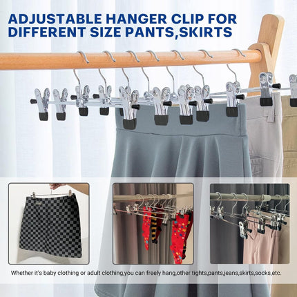 Clothes Hangers - 20 Pieces - Trouser Hangers - Trouser Hangers with Clips - Garment Hangers - Skirt Hangers - Non-Slip Hanger with Clips - Clothes Rack/Coat Rack/Jacket/Trouser Hanger - Space-Saving - Adjustable Clip Hangers - For Trousers Skirts Socks U.