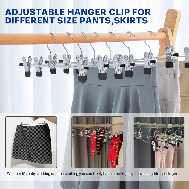 Clothes Hangers - 20 Pieces - Trouser Hangers - Trouser Hangers with Clips - Garment Hangers - Skirt Hangers - Non-Slip Hanger with Clips - Clothes Rack/Coat Rack/Jacket/Trouser Hanger - Space-Saving - Adjustable Clip Hangers - For Trousers Skirts Socks U.
