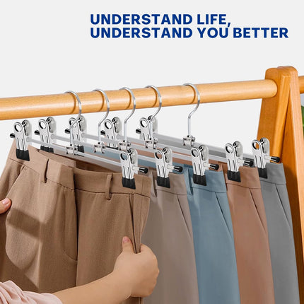 Clothes Hangers - 20 Pieces - Trouser Hangers - Trouser Hangers with Clips - Garment Hangers - Skirt Hangers - Non-Slip Hanger with Clips - Clothes Rack/Coat Rack/Jacket/Trouser Hanger - Space-Saving - Adjustable Clip Hangers - For Trousers Skirts Socks U.