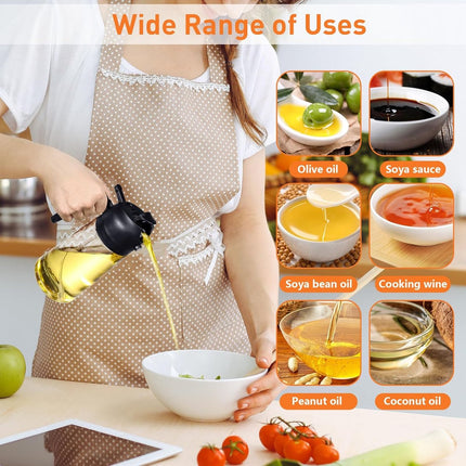 2-in-1 - Oil spray bottle - olive oil dispenser bottle - 470 ml - Olive oil sprayer - oil container - oil bottle - oil spray bottle - oil dispenser - oil atomizer - glass oil spray - kitchen utensil - spray and pour - for kitchen, BBQ, barbecue - black.