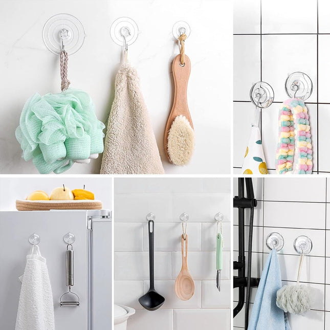 Suction Cup Hooks (12 Pieces) - Suction Cup Hooks - 1.77 Inch Clear Suction Cups - up to 3kg - with Metal Hooks - Threaded - Brute Strength - suction cup hooks - for Kitchen Bathroom Shower Wall Window Door - hanging hooks - suction cups sun protection -.