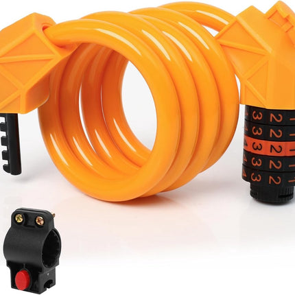 Bicycle lock - Bicycle chain lock - Anti-theft bicycle lock - 1.1m*11mm - Combination lock - Cable lock - Lock - with 5-digit code - Includes shackle - High security - Resettable lock - bicycle accessories - for bicycles, tricycles and scooters - orange