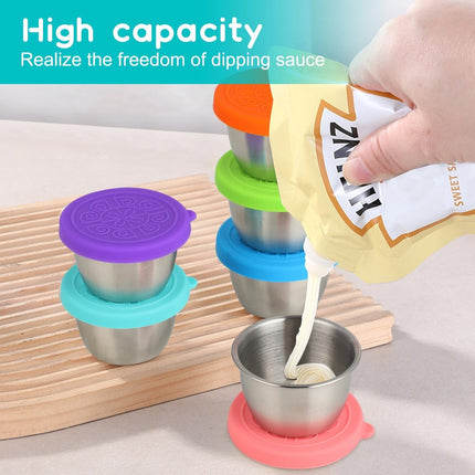 6 pieces - Dressing cups - Food storage containers - 40 ml - Sauce cup - salad dressing containers - food containers - stainless steel container - with silicone lids - leak-proof - reusable - for salads, processed foods - 5.5*5.5*2.5 cm.