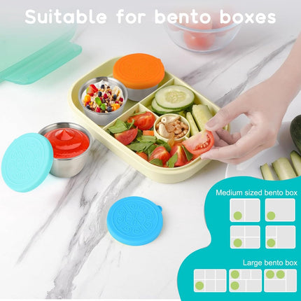 6 pieces - Dressing cups - Food storage containers - 40 ml - Sauce cup - salad dressing containers - food containers - stainless steel container - with silicone lids - leak-proof - reusable - for salads, processed foods - 5.5*5.5*2.5 cm.