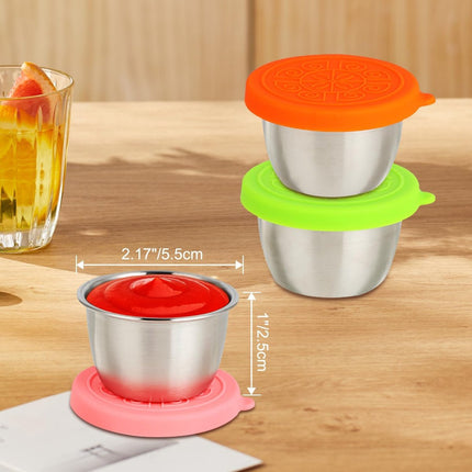 6 pieces - Dressing cups - Food storage containers - 40 ml - Sauce cup - salad dressing containers - food containers - stainless steel container - with silicone lids - leak-proof - reusable - for salads, processed foods - 5.5*5.5*2.5 cm.