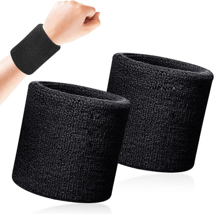 Sports wristband - 2 pieces Sweatbands - Sweatbands - Wrist - Wristbands - Wristbands - wrist headband - sports wristband - sports soft cotton wrist headband - absorbent terry cloth cuff - for gym tennis running basketball - Black.