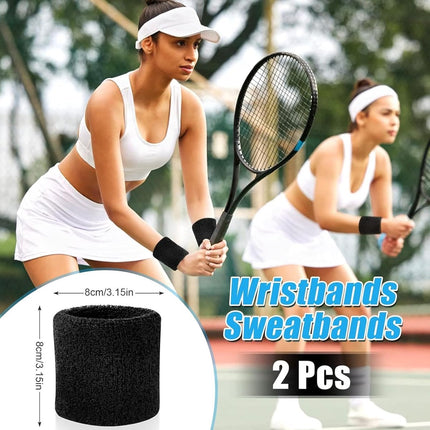 Sports wristband - 2 pieces Sweatbands - Sweatbands - Wrist - Wristbands - Wristbands - wrist headband - sports wristband - sports soft cotton wrist headband - absorbent terry cloth cuff - for gym tennis running basketball - Black.