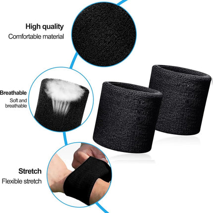 Sports wristband - 2 pieces Sweatbands - Sweatbands - Wrist - Wristbands - Wristbands - wrist headband - sports wristband - sports soft cotton wrist headband - absorbent terry cloth cuff - for gym tennis running basketball - Black.