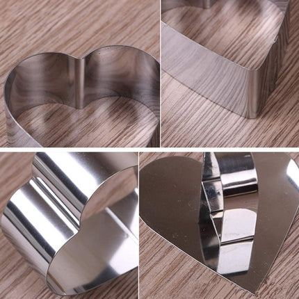 6 pieces - stainless steel - dessert rings - cake rings - with handle - molds - for baking and cooking cakes, mousses, and desserts - 8*3.8 cm - silver - Heart shape.