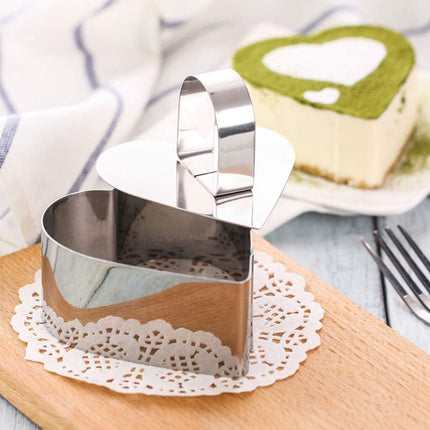 6 pieces - stainless steel - dessert rings - cake rings - with handle - molds - for baking and cooking cakes, mousses, and desserts - 8*3.8 cm - silver - Heart shape.