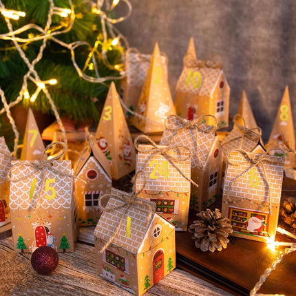 24 Pieces Advent Calendar Gift Boxes - Christmas Treat Boxes Gift Packaging - Triangular Advent Calendar Gift Boxes - Christmas - Number Stickers - DIY Advent Calendar - Party and Gift Box for Candy Gift Decorations.