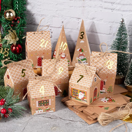 24 Pieces Advent Calendar Gift Boxes - Christmas Treat Boxes Gift Packaging - Triangular Advent Calendar Gift Boxes - Christmas - Number Stickers - DIY Advent Calendar - Party and Gift Box for Candy Gift Decorations.